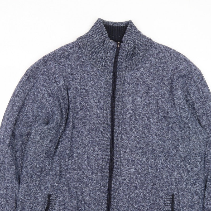 Kaidite Men's Blue 2XL Full Zip Knit Jumper High Neck