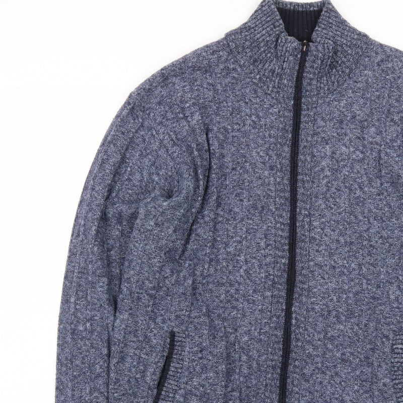 Kaidite Men's Blue 2XL Full Zip Knit Jumper High Neck