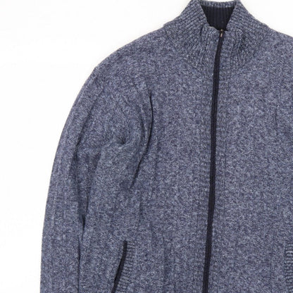 Kaidite Men's Blue 2XL Full Zip Knit Jumper High Neck
