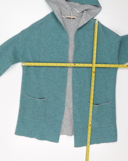 Chiaramente Women's Green Wool Blend Hooded Open Cardigan M
