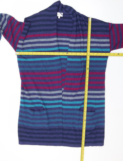 EAST Women’s Multicoloured Striped Wool Knit Long Sleeve Open Cardigan M