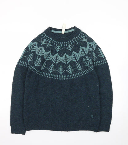 Weird Fish Womens Blue Fair Isle Wool Blend Jumper Size 10
