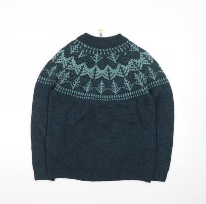 Weird Fish Womens Blue Fair Isle Wool Blend Jumper Size 10