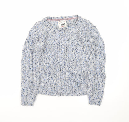 Mantaray Women Blue Cable-Knit Jumper Size 10 Cosy Winter Style