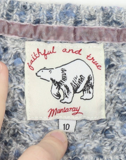 Mantaray Women Blue Cable-Knit Jumper Size 10 Cosy Winter Style