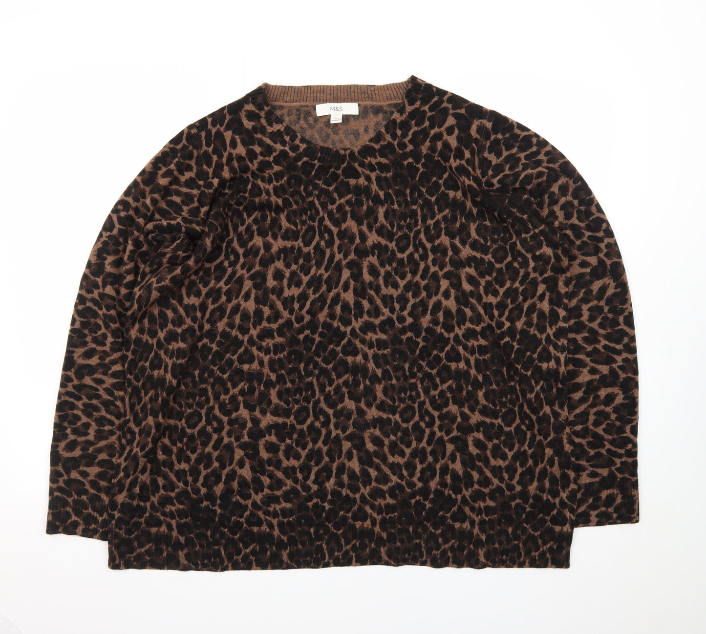 Marks and Spencer Womens Brown Leopard Print Long Sleeve Pullover Jumper Size 20