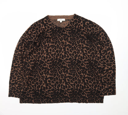 Marks and Spencer Womens Brown Leopard Print Long Sleeve Pullover Jumper Size 20