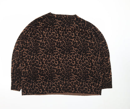 Marks and Spencer Womens Brown Leopard Print Long Sleeve Pullover Jumper Size 20