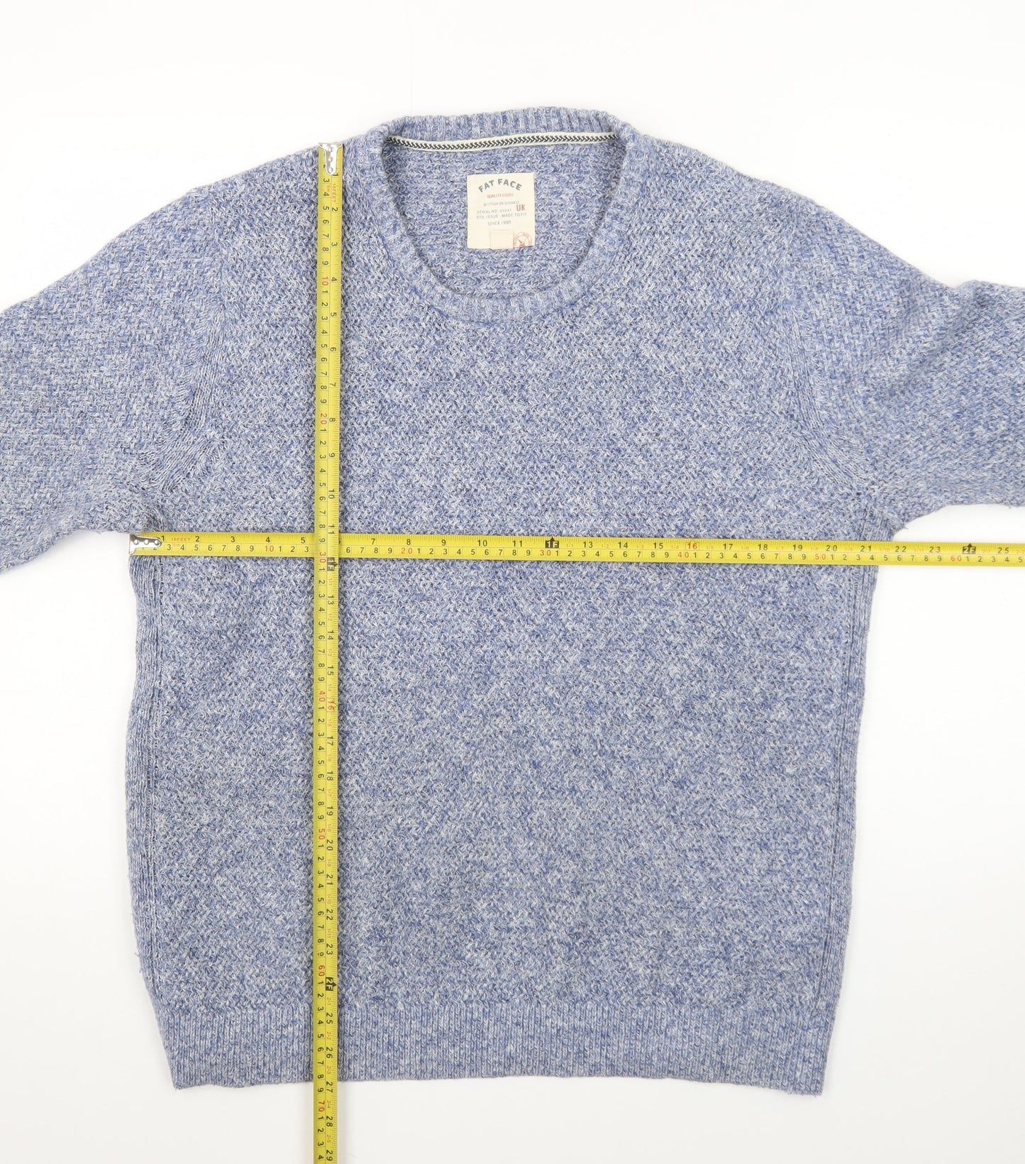 Fat Face Men's Blue Wool Blend Crew Neck Pullover Jumper Size L