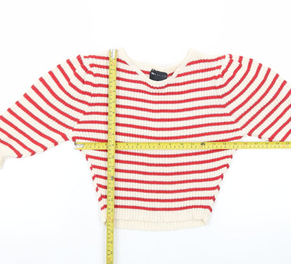 ASOS DESIGN Women’s Red Stripe Boat Neck Ribbed Jumper Size M