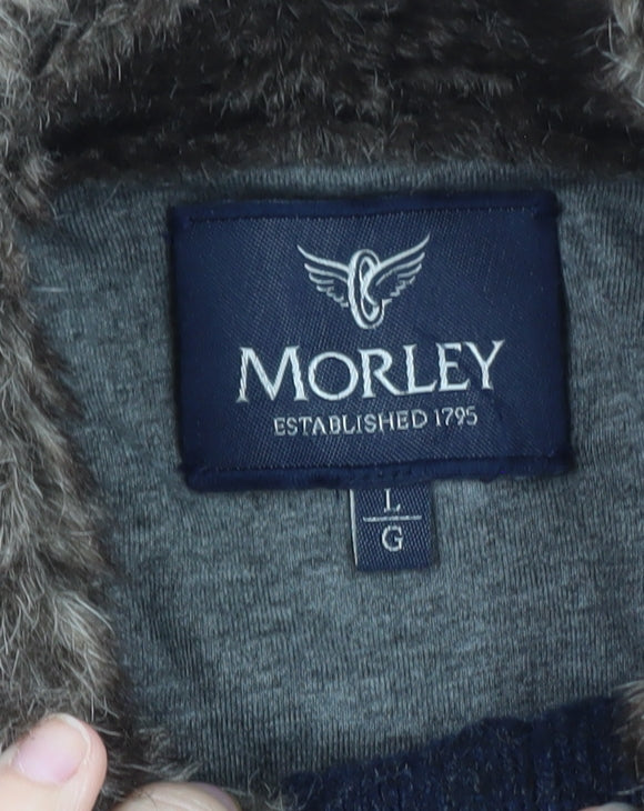 Morley Men's Blue Wool Cable Knit Fur Lined Button Cardigan L