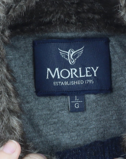 Morley Men's Blue Wool Cable Knit Fur Lined Button Cardigan L