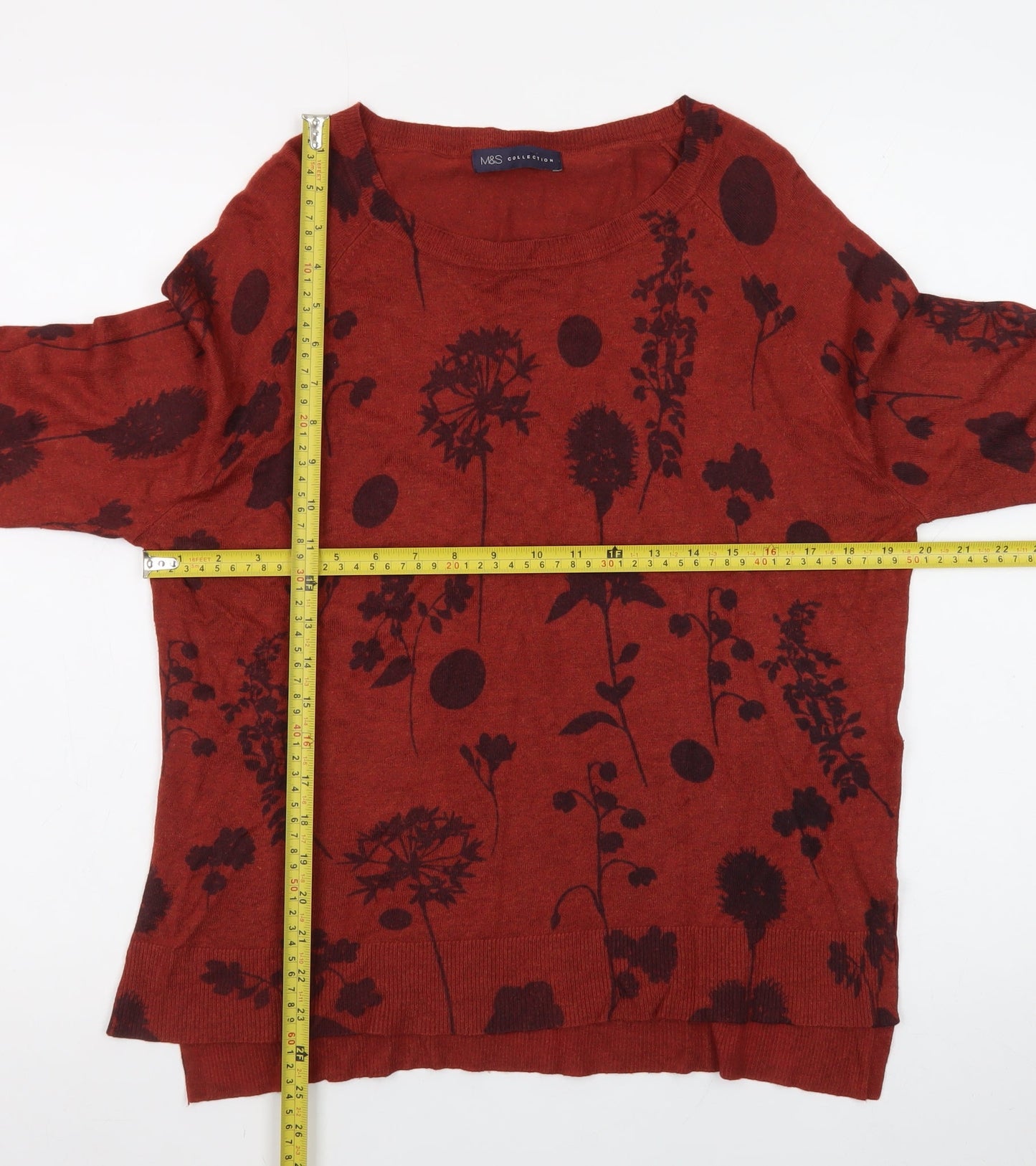 Marks and Spencer Womens Brown Floral Crew Neck Jumper Size 14