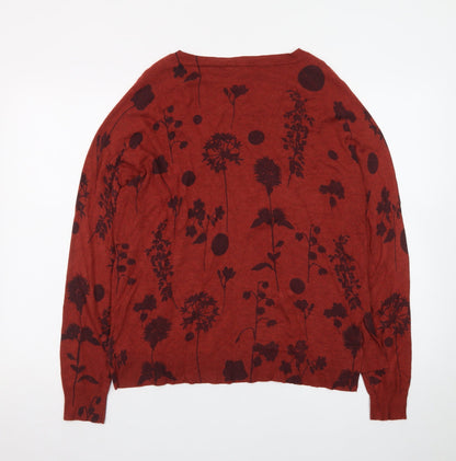 Marks and Spencer Womens Brown Floral Crew Neck Jumper Size 14