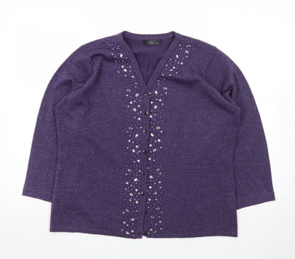 Bm Womens Purple Beaded V-Neck Cardigan Size M Acrylic Knit