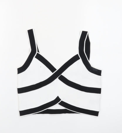 Cider Womens Black White Cropped Tank Top L Cotton Blend V-Neck