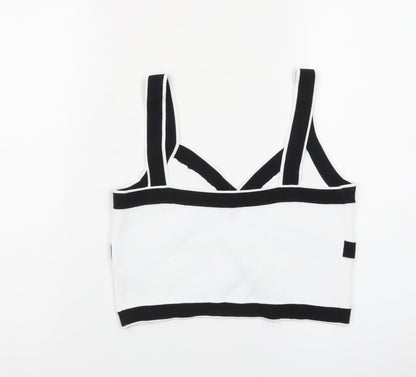 Cider Womens Black White Cropped Tank Top L Cotton Blend V-Neck