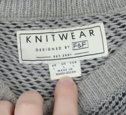 F&F Men’s Grey Cotton Blend Crew Neck Pullover Jumper Size L