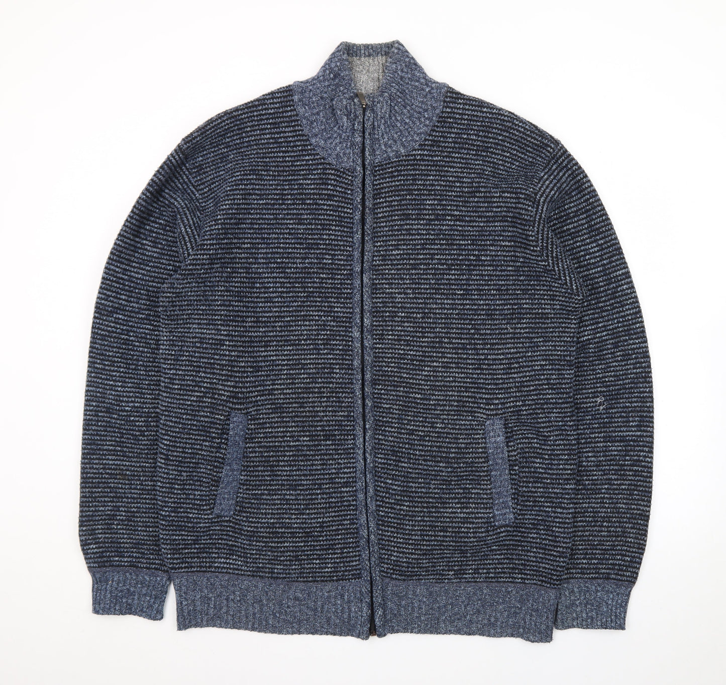 MODAIMPRESION Men’s Blue Striped Full Zip Cotton Knit Jumper 3XL