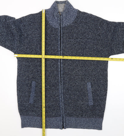 MODAIMPRESION Men’s Blue Striped Full Zip Cotton Knit Jumper 3XL