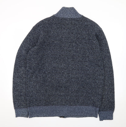 MODAIMPRESION Men’s Blue Striped Full Zip Cotton Knit Jumper 3XL