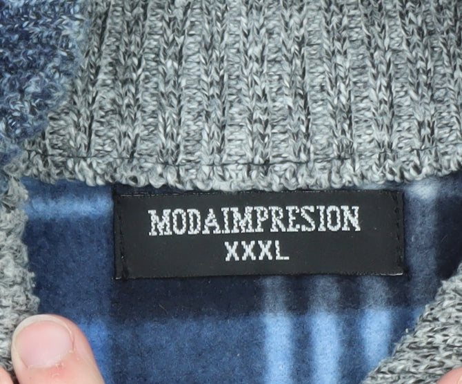 MODAIMPRESION Men’s Blue Striped Full Zip Cotton Knit Jumper 3XL