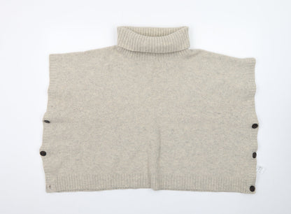 Seasalt Cornwall Women Beige Roll Neck Wool Cape Jumper One Size
