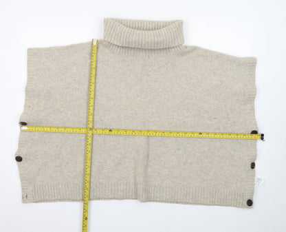 Seasalt Cornwall Women Beige Roll Neck Wool Cape Jumper One Size