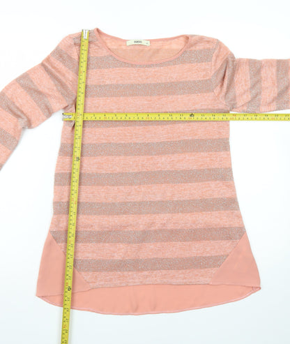 Oasis Women’s Pink Striped Glitter Knit Pullover Jumper XS