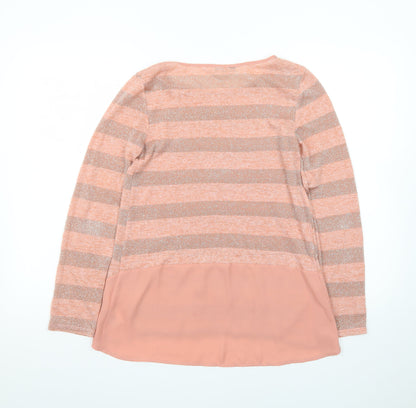 Oasis Women’s Pink Striped Glitter Knit Pullover Jumper XS
