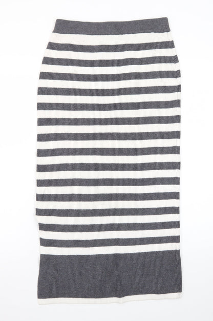 Marks and Spencer Women’s Grey Striped Knit Pencil Midi Skirt S