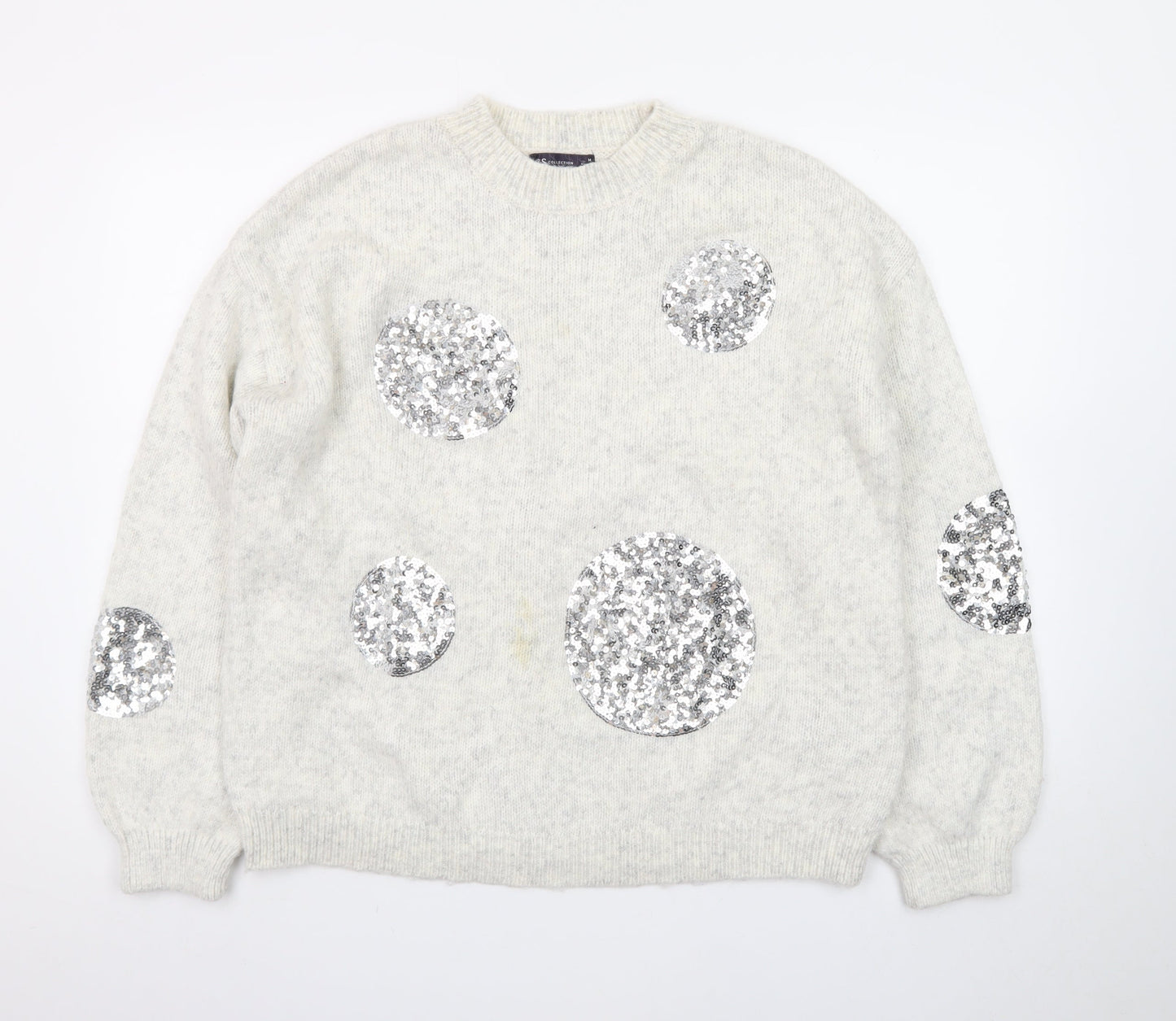 Marks and Spencer Women Silver Sequin Cream Jumper Size M Wool Blend