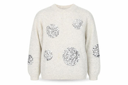 Marks & Spencer Women Silver Sequin Cream Jumper Size M Wool Blend