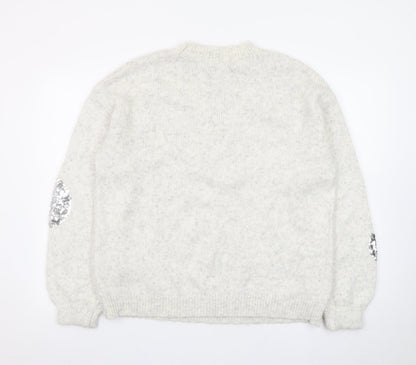 Marks and Spencer Women Silver Sequin Cream Jumper Size M Wool Blend
