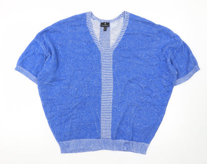 Marble Women Blue Short Sleeve V-Neck Knit Cardigan Size 16