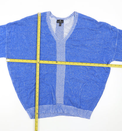 Marble Women Blue Short Sleeve V-Neck Knit Cardigan Size 16
