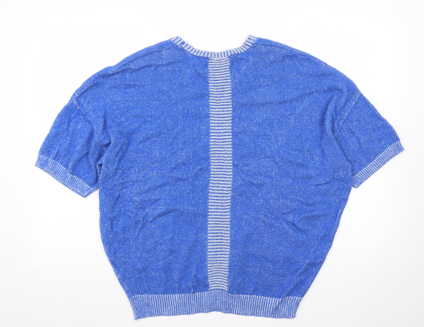 Marble Women Blue Short Sleeve V-Neck Knit Cardigan Size 16