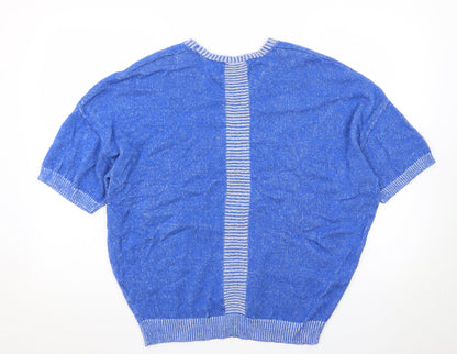 Marble Women Blue Short Sleeve V-Neck Knit Cardigan Size 16