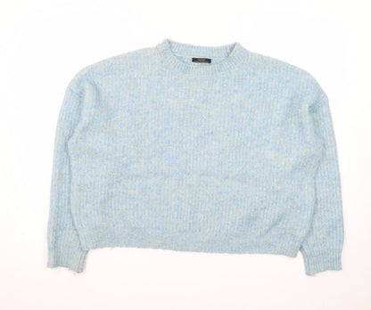 Parfois Women Blue Wool Blend Chunky Knit Crew Neck Jumper One Size