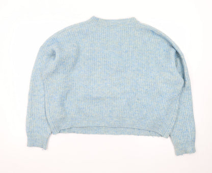 Parfois Women Blue Wool Blend Chunky Knit Crew Neck Jumper One Size