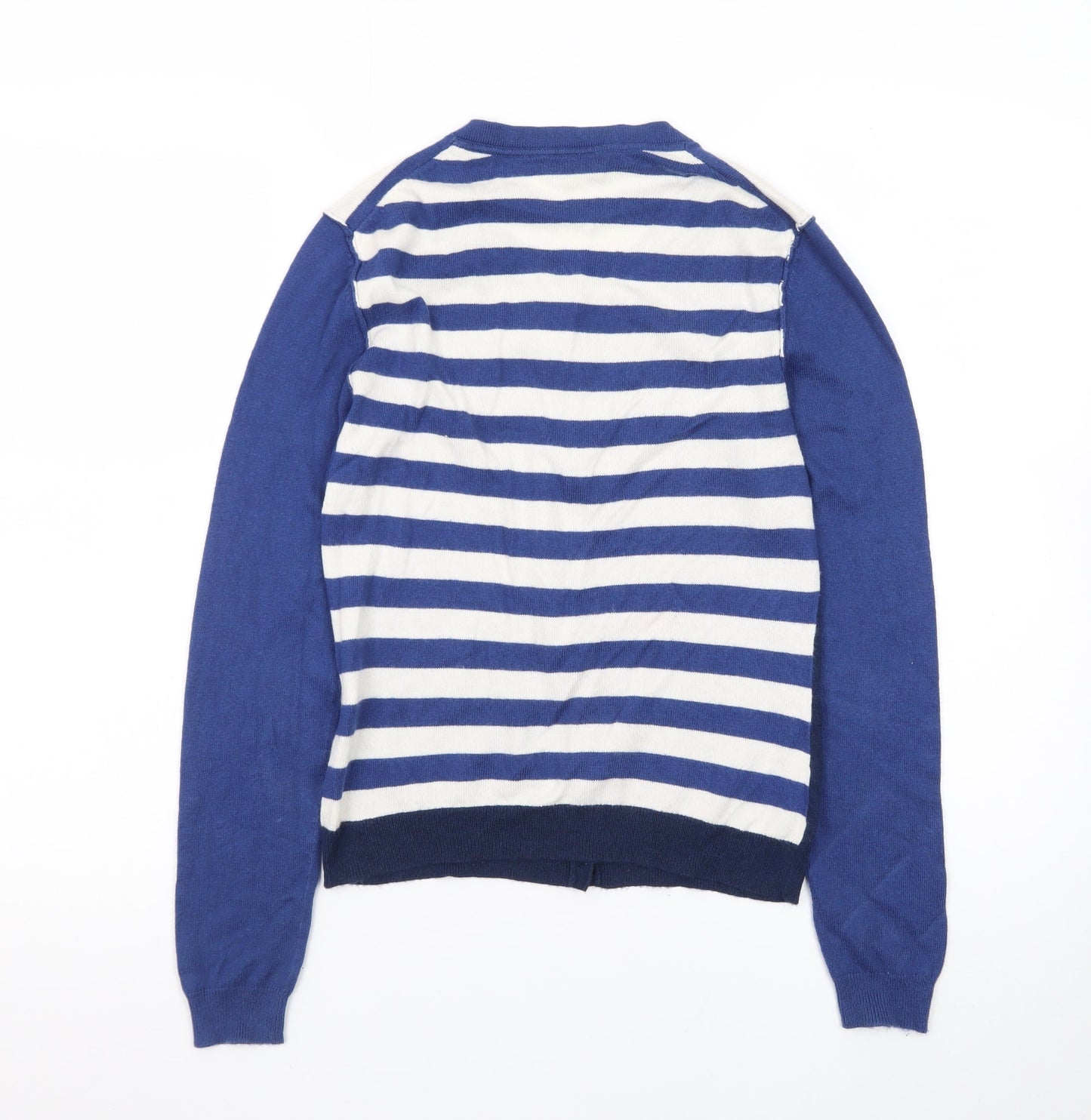 NW3 Women Blue Striped Button Cardigan Size 8 Cotton Blend