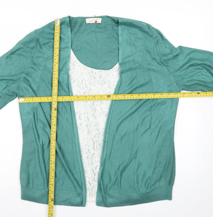 Marks and Spencer Women's Green Open Knit 3/4 Sleeve Cardigan Size 18