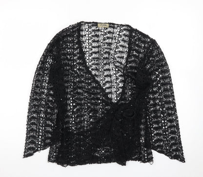 Etén Women’s Black Open Knit Sequin Crochet Cardigan Size L