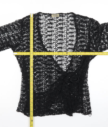 Etén Women’s Black Open Knit Sequin Crochet Cardigan Size L