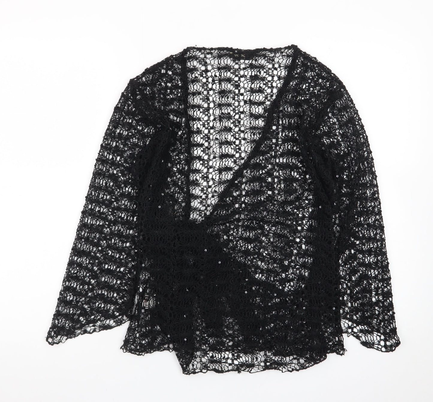 Etén Women’s Black Open Knit Sequin Crochet Cardigan Size L
