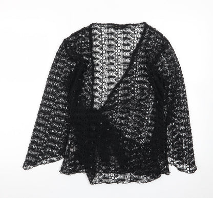 Etén Women’s Black Open Knit Sequin Crochet Cardigan Size L