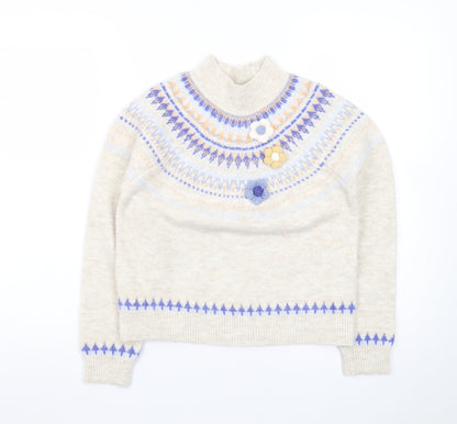 Next Teens Beige Fair Isle Mock Neck Wool Blend Jumper 9yrs