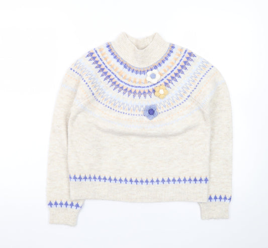 Next Teens Beige Fair Isle Mock Neck Wool Blend Jumper 9yrs