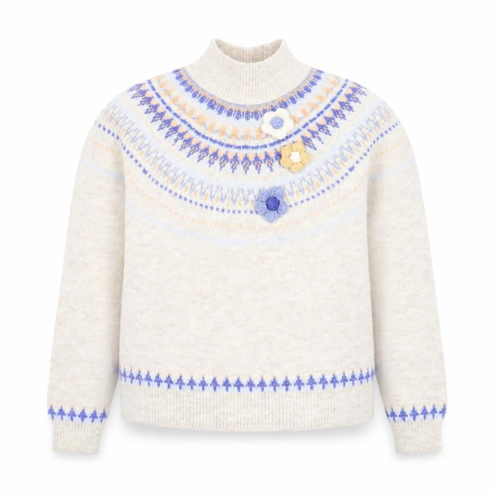 Front view of Next Teens Beige Fair Isle Mock Neck Wool Blend Jumper 9yrs