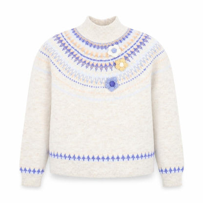 Front view of Next Teens Beige Fair Isle Mock Neck Wool Blend Jumper 9yrs